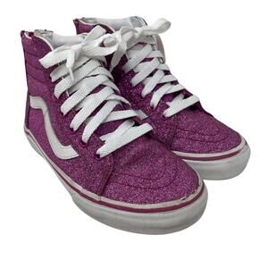 Vans Off The Wall Pink Glitter High Zip Sneakers Girls Size 3